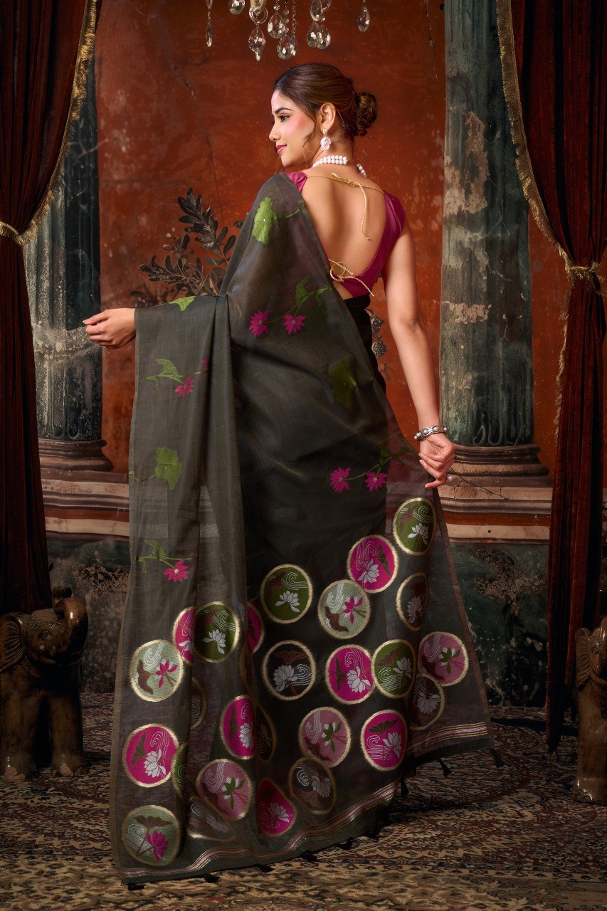 Khadi Cotton Multi Colour Extract Design Saree