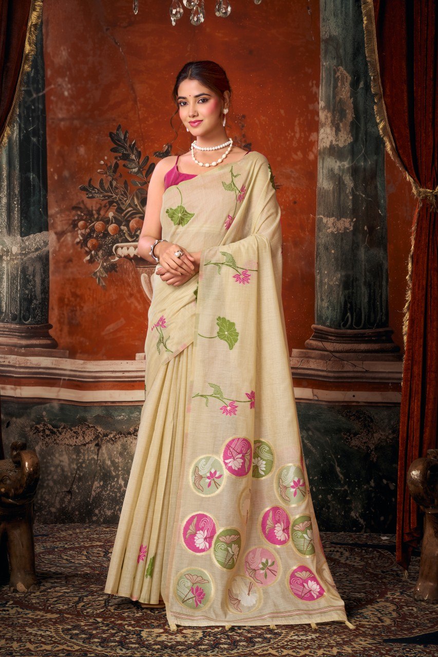 Khadi Cotton Multi Colour Extract Design Saree