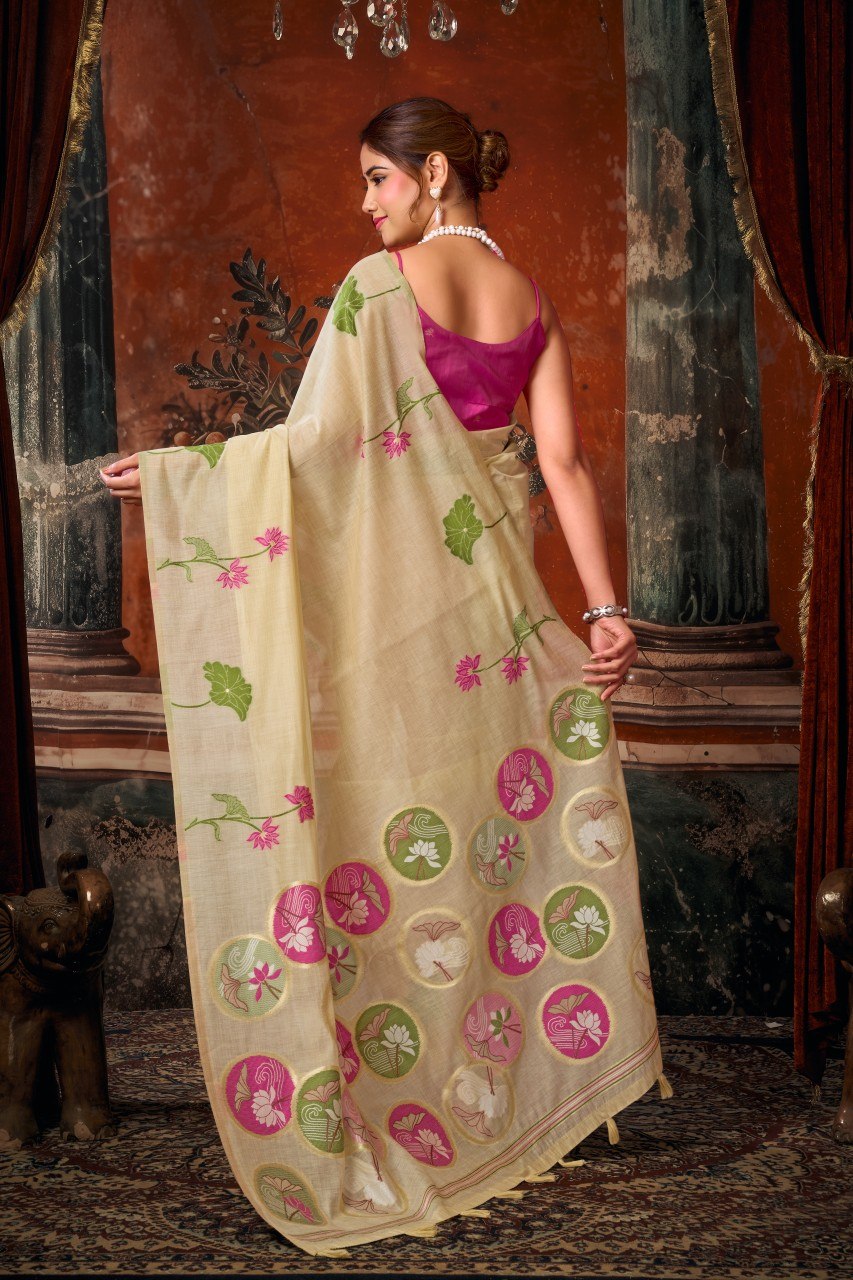Khadi Cotton Multi Colour Extract Design Saree
