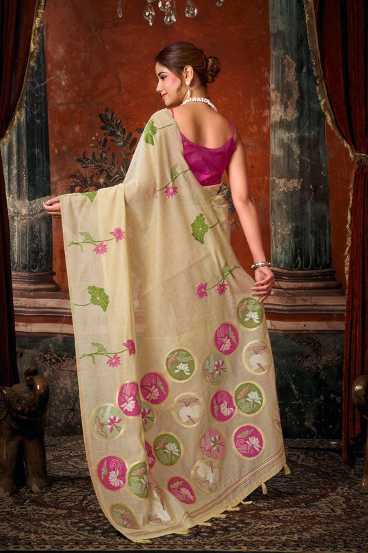 Khadi Cotton Multi Colour Extract Design Saree