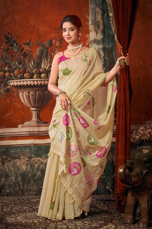 Khadi Cotton Multi Colour Extract Design Saree