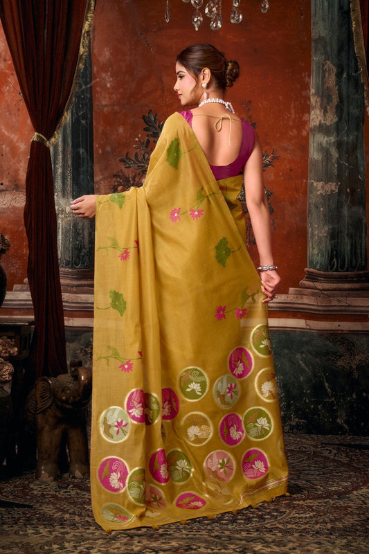 Khadi Cotton Multi Colour Extract Design Saree