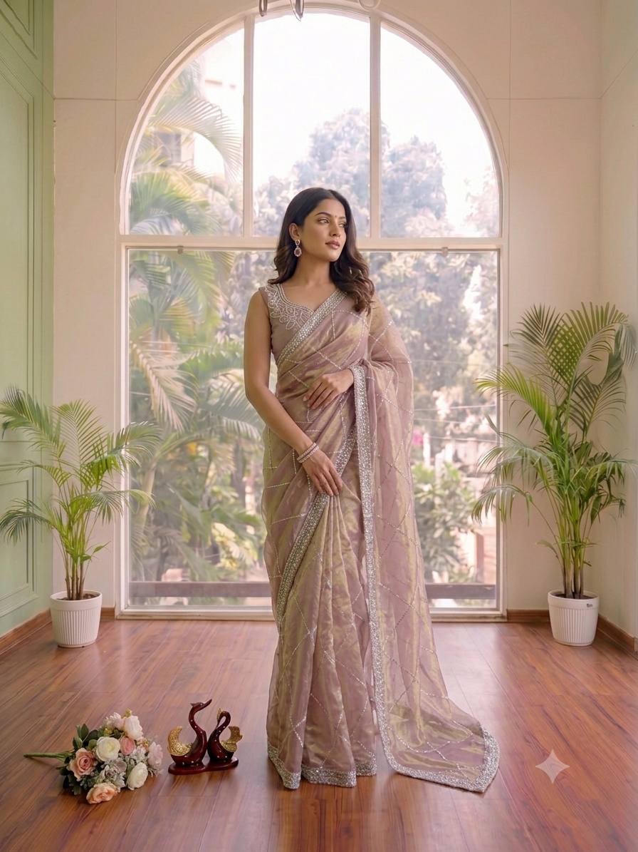 Beautiful Jarkhan Diamond work Saree