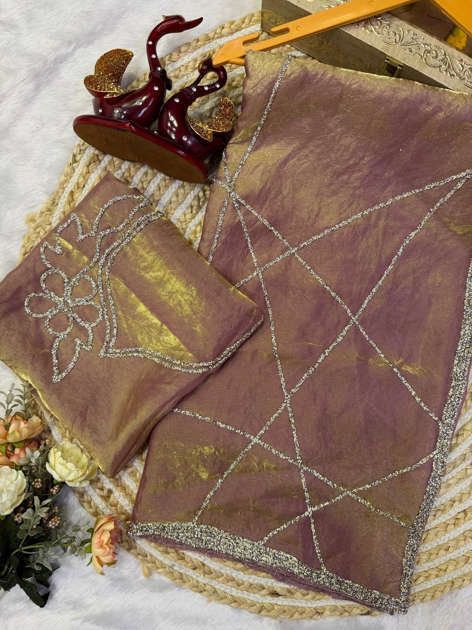 Beautiful Jarkhan Diamond work Saree