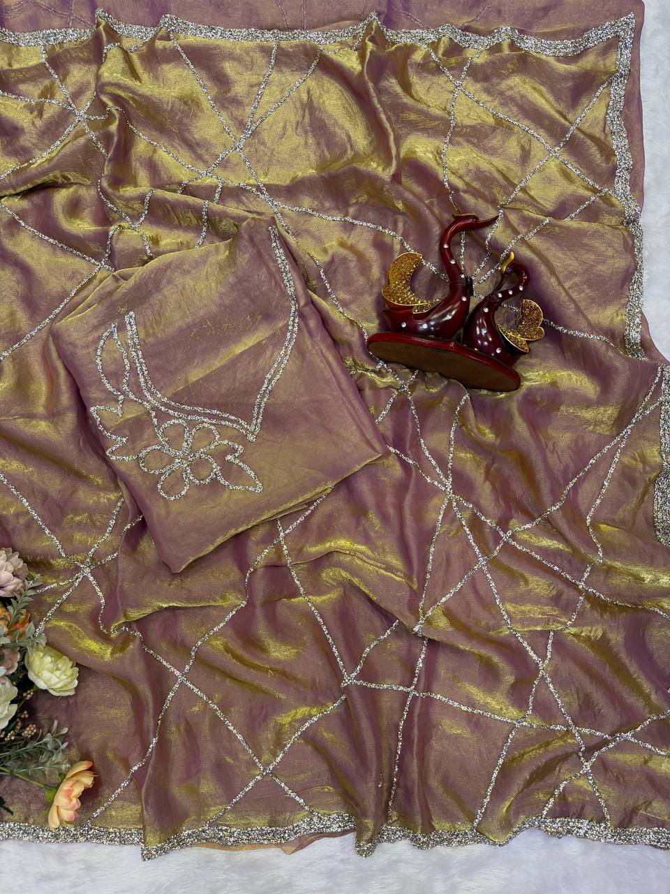 Beautiful Jarkhan Diamond work Saree