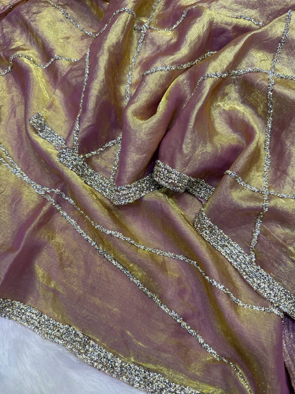 Beautiful Jarkhan Diamond work Saree