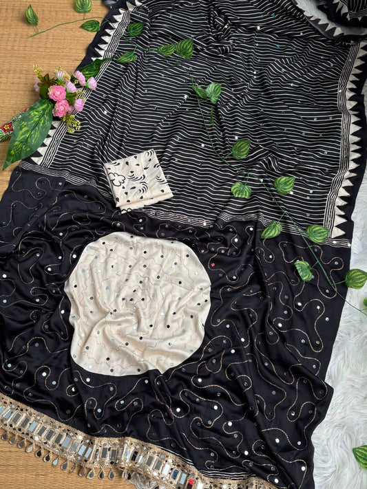 Very Soft and Elegant Rich look Semi Modal Silk Ajarak Print Saree