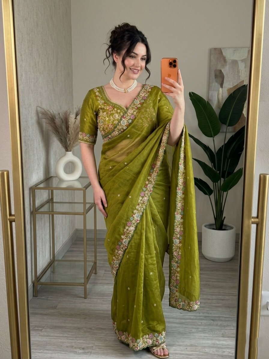 Designer Party Wear Soft  Fendy Satin silk Saree
