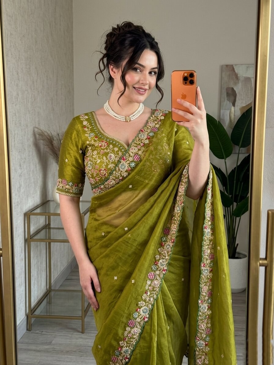 Designer Party Wear Soft  Fendy Satin silk Saree