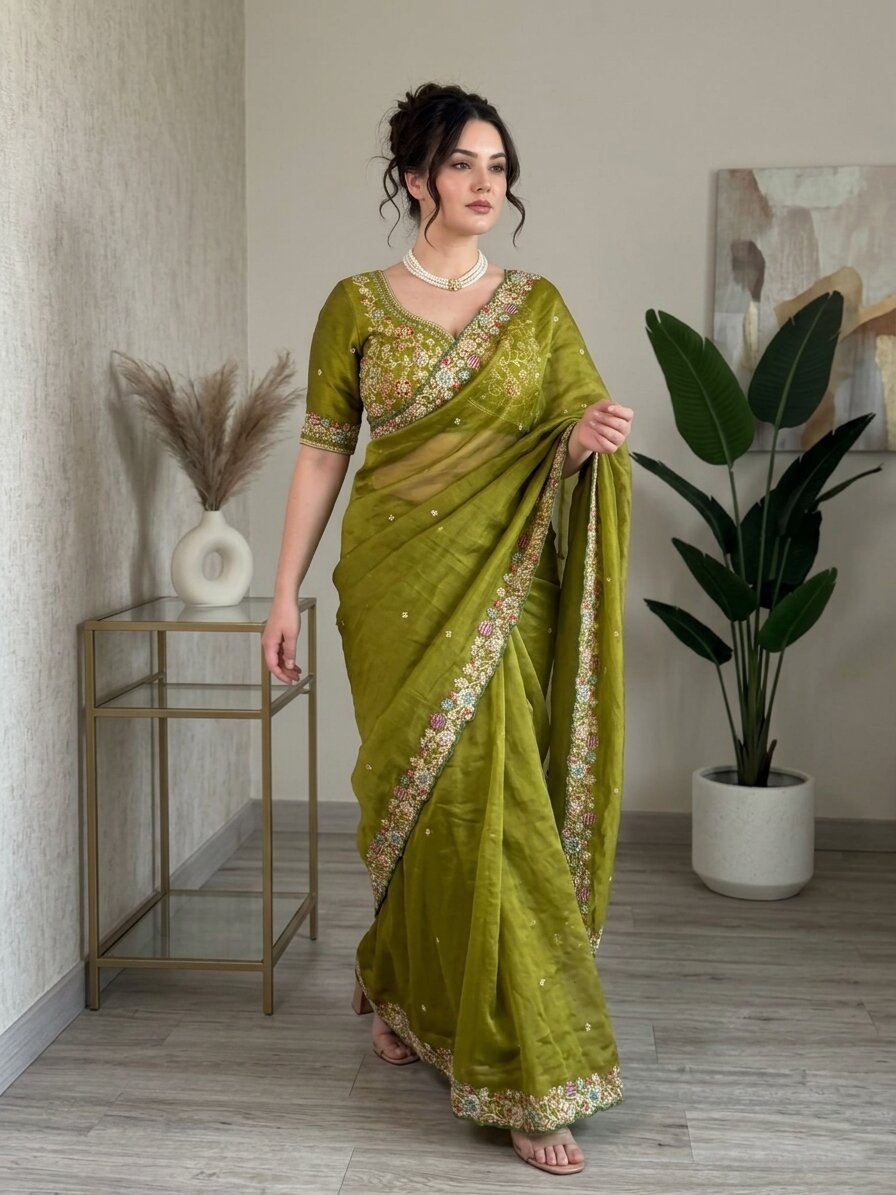 Designer Party Wear Soft  Fendy Satin silk Saree