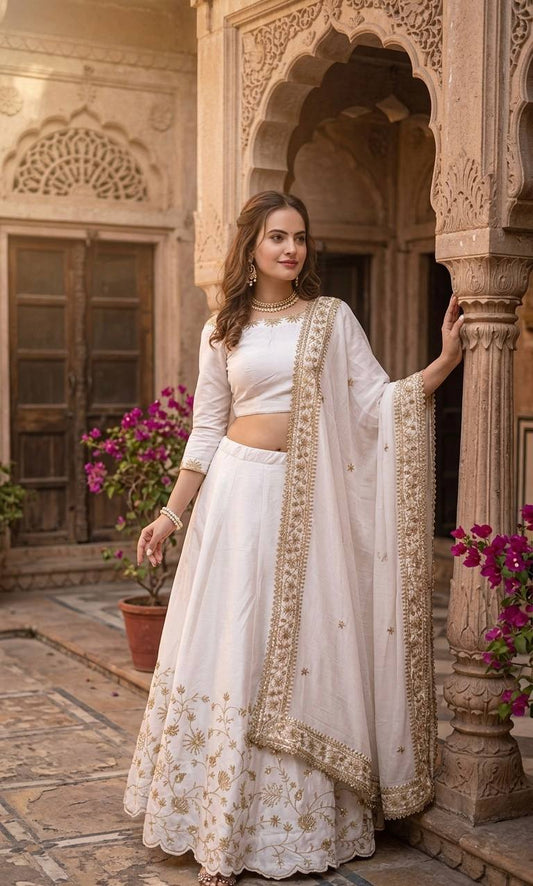 Premium slub silk lehnga with zari & sequins work