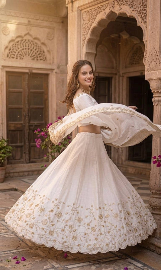 Premium slub silk lehnga with zari & sequins work
