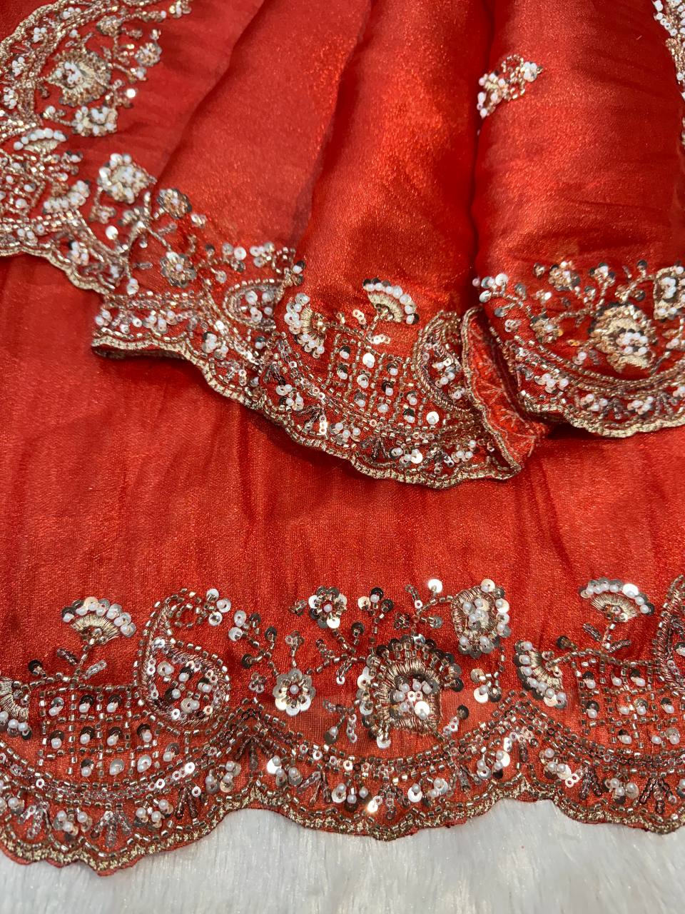 Premium soft Tissue Beautiful motis and Beads Saree