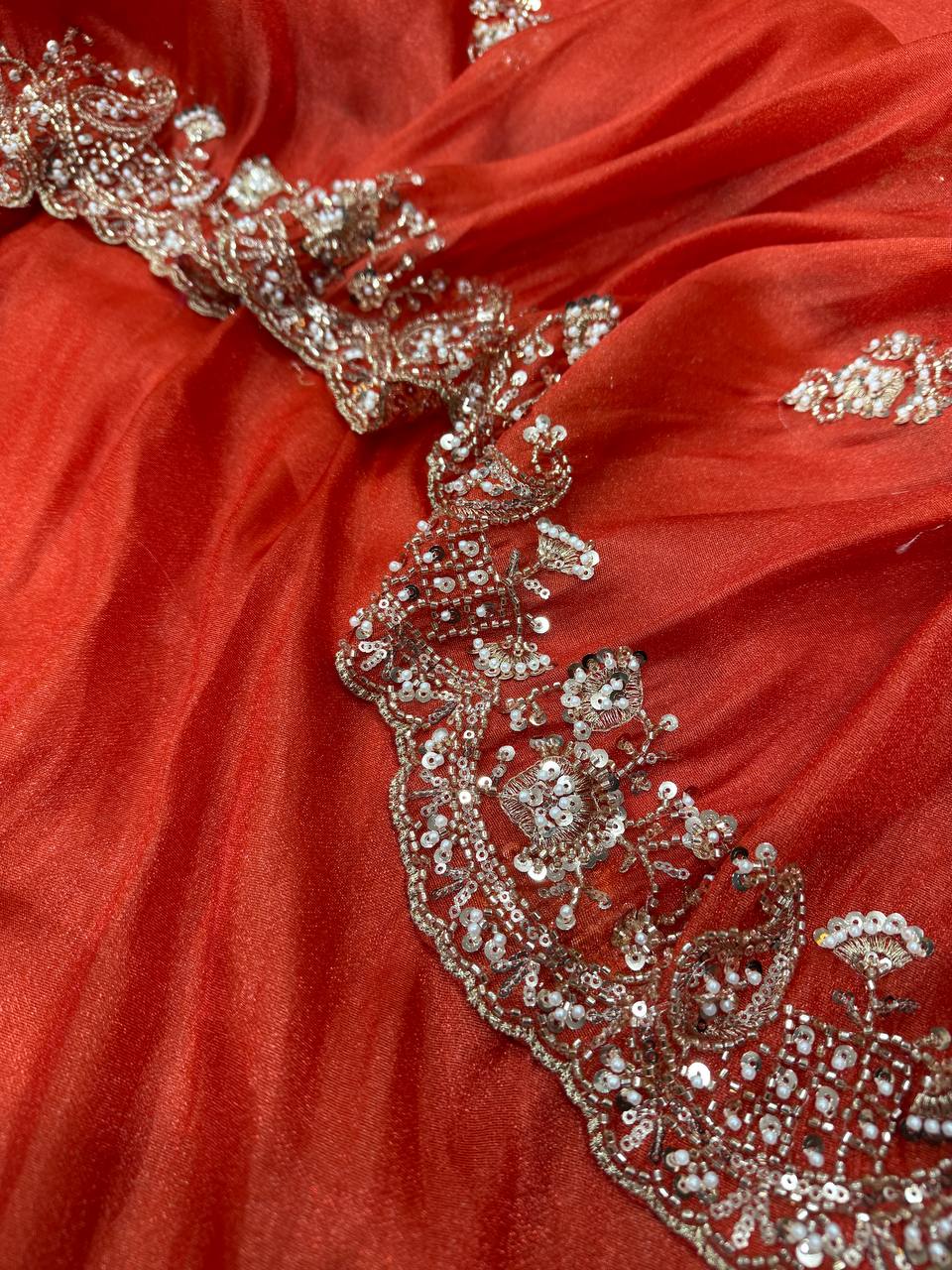 Premium soft Tissue Beautiful motis and Beads Saree