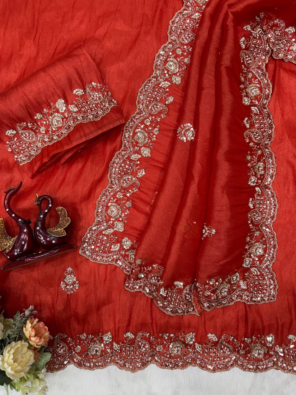Premium soft Tissue Beautiful motis and Beads Saree