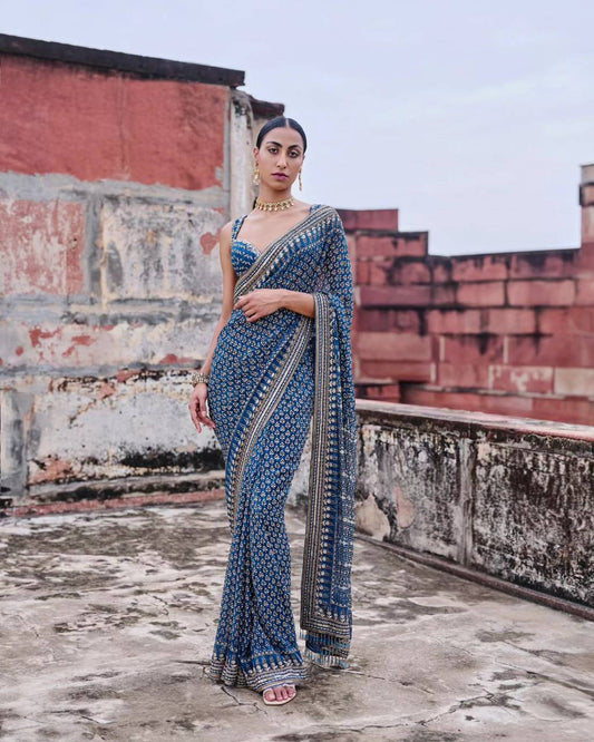 Soft Fox Georgette Beautiful katdana and real mirror work saree