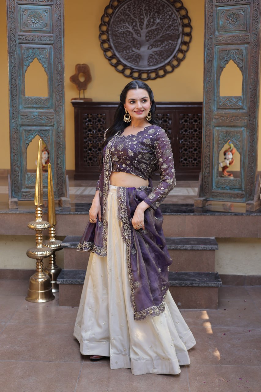 Cosmos with Zari & Sequins Embroidered work lehenga