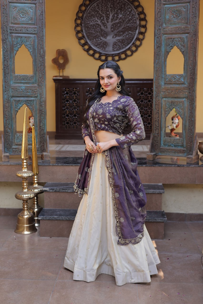 Cosmos with Zari & Sequins Embroidered work lehenga