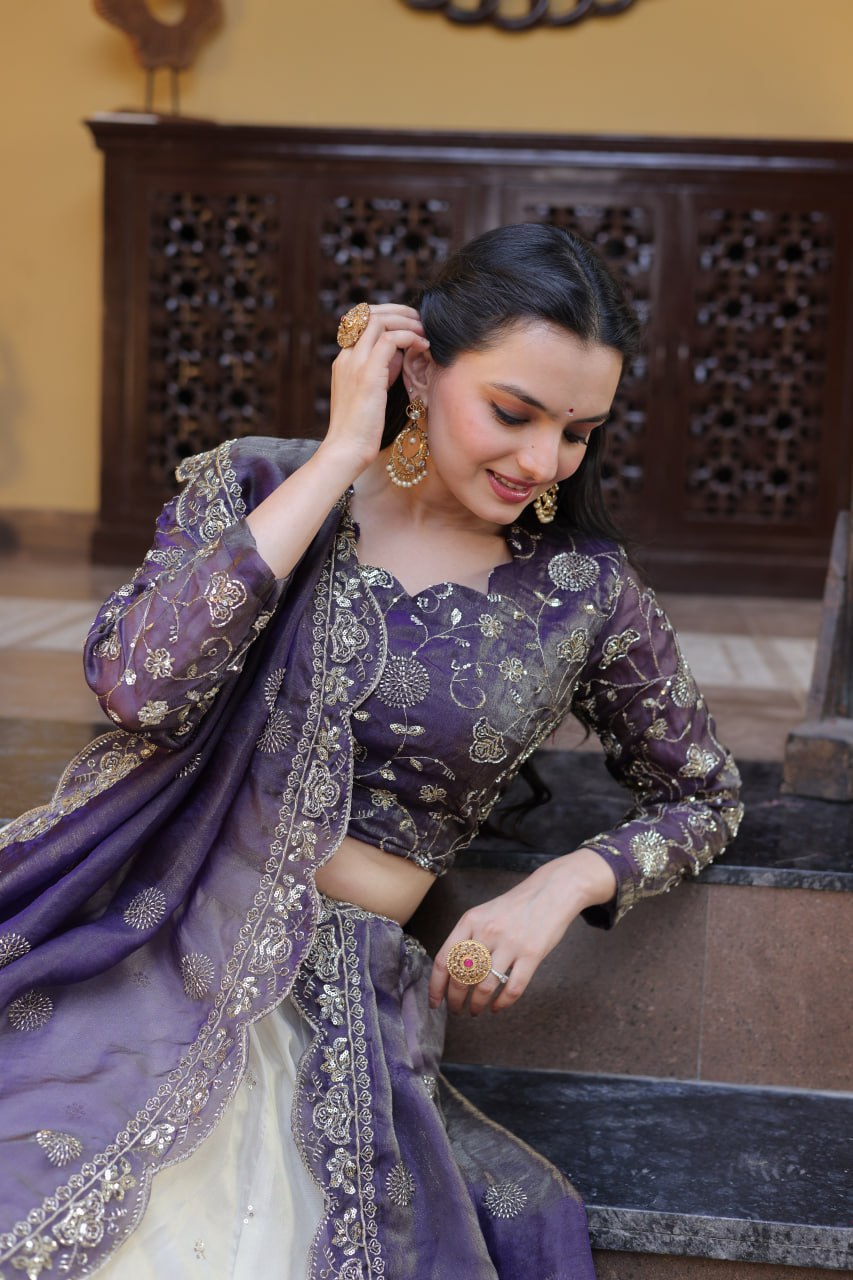 Cosmos with Zari & Sequins Embroidered work lehenga
