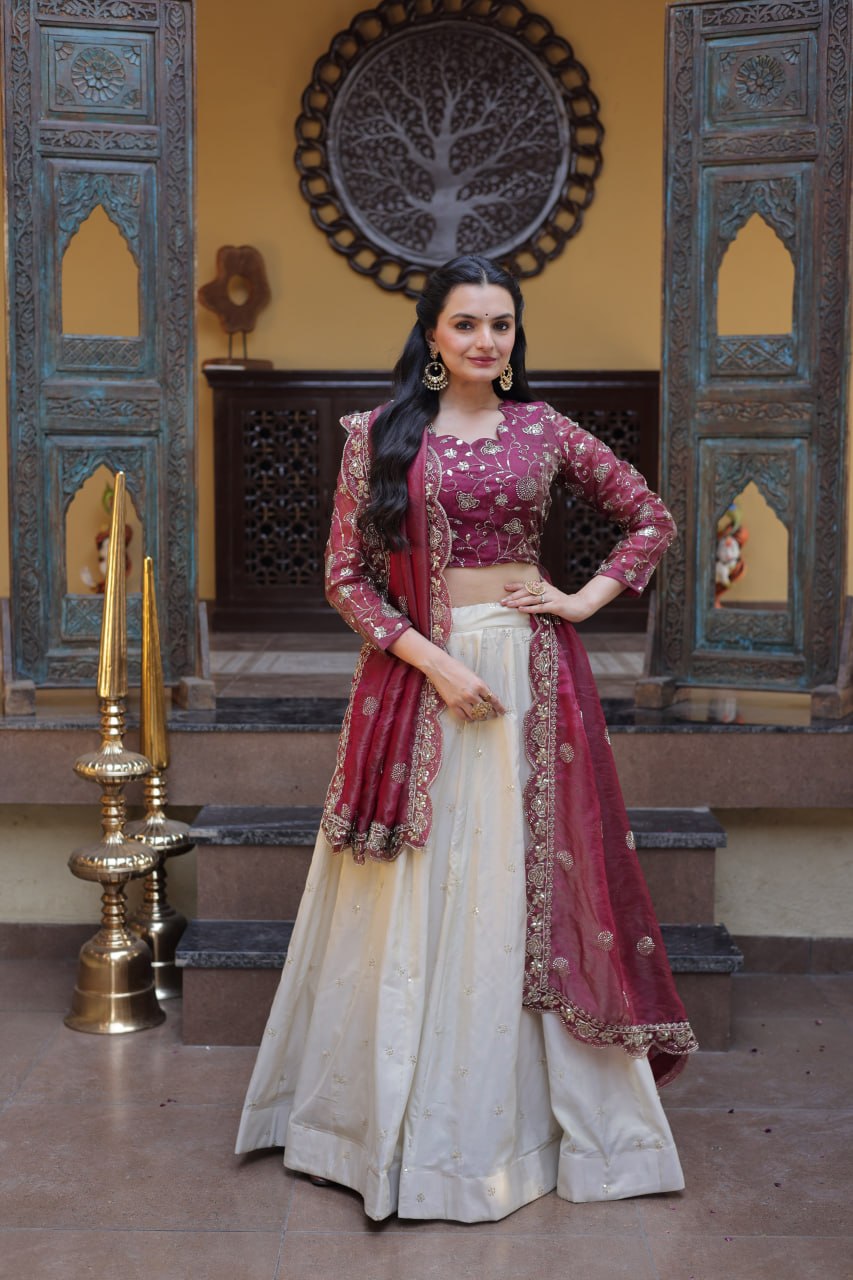 Cosmos with Zari & Sequins Embroidered work lehenga