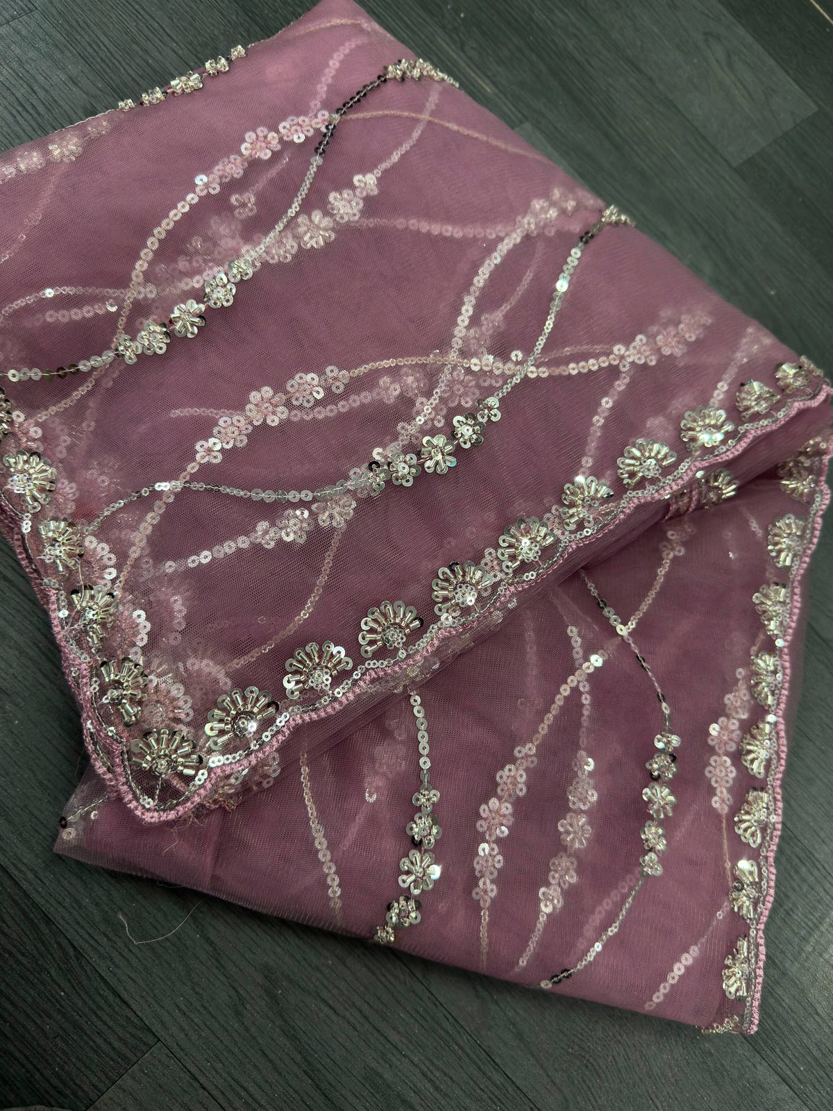 Net Bidds Sequence Pearls Embroidery Work Saree