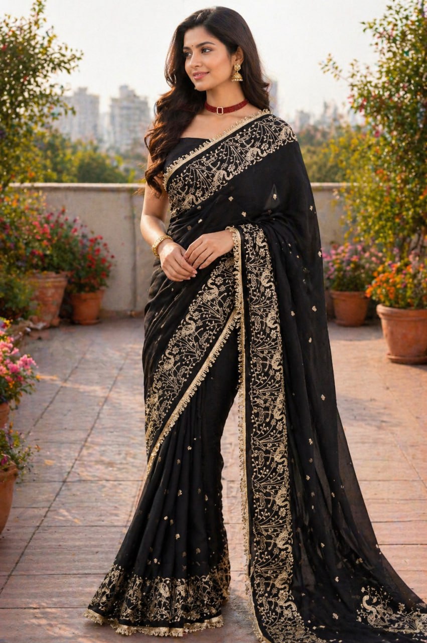 Premium & Classic Designer Soft Star Geogette Saree