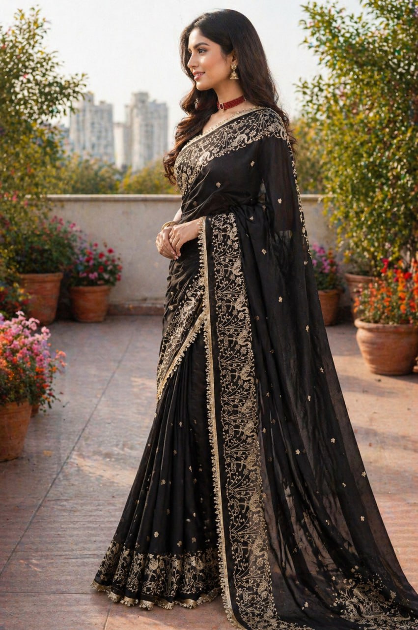 Premium & Classic Designer Soft Star Geogette Saree