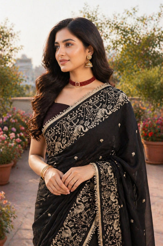 Premium & Classic Designer Soft Star Geogette Saree