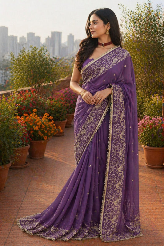 Premium & Classic Designer Soft Star Geogette Saree