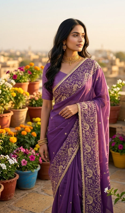 Premium & Classic Designer Soft Star Geogette Saree