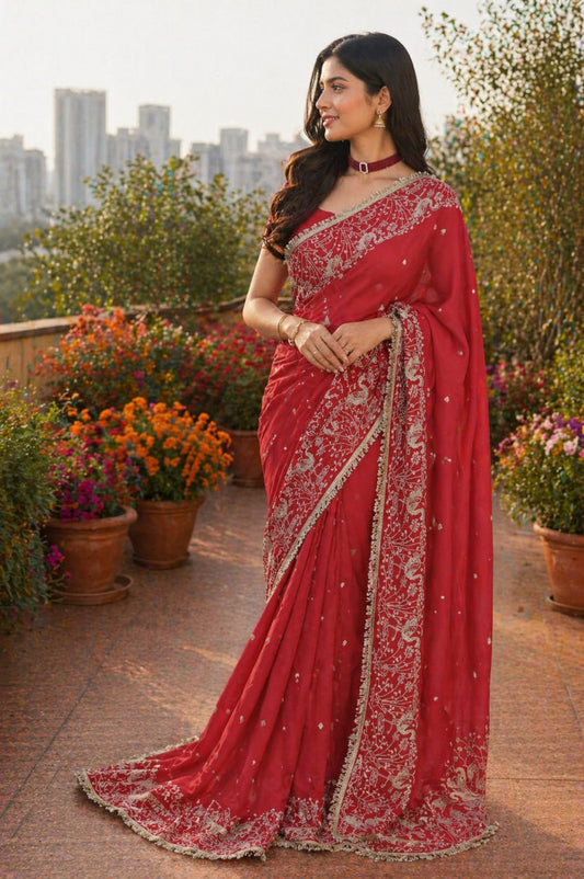 Premium & Classic Designer Soft Star Geogette Saree