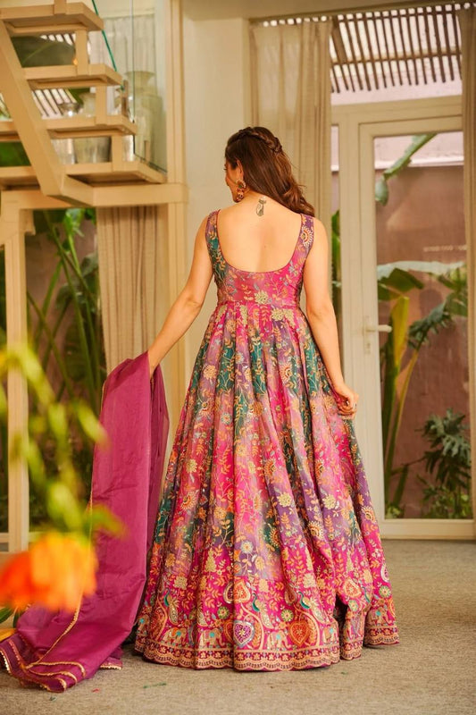 Pure Jmy organza silk digital printed padded gown
