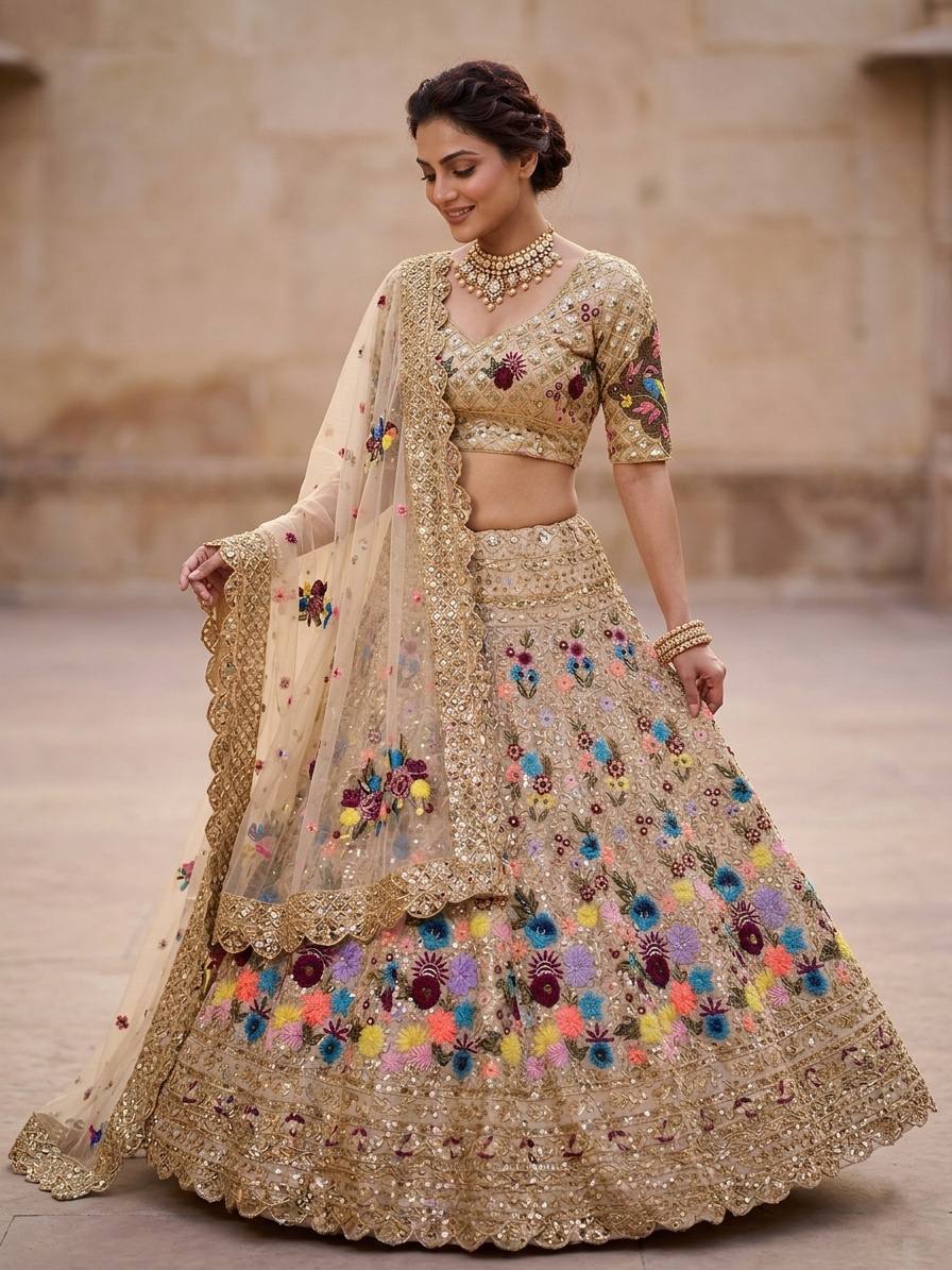 Einführung eines 4 Meter ausgestellten Fox Georgette Lehenga