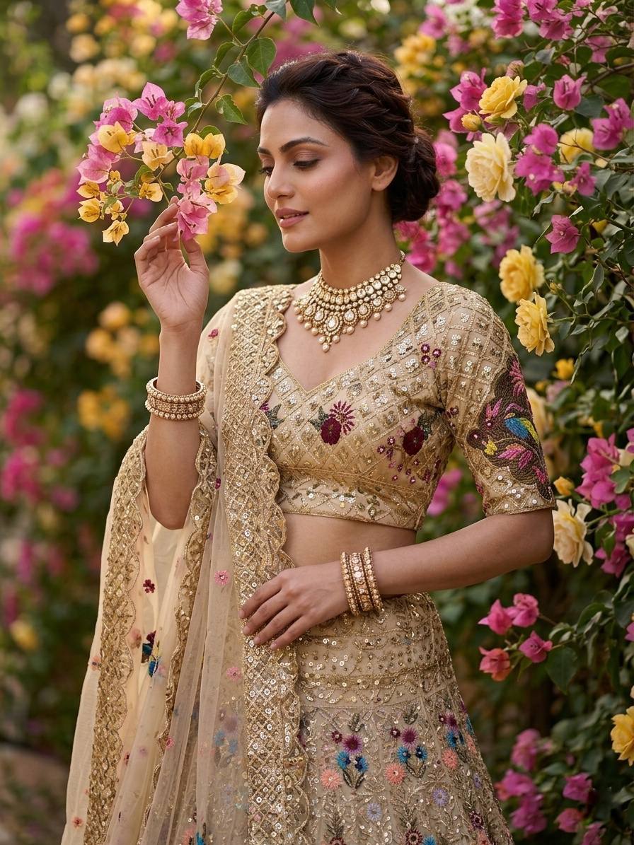 Einführung eines 4 Meter ausgestellten Fox Georgette Lehenga