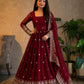Premium Fandy Satin Zari Sequence Embroidery Work Gown