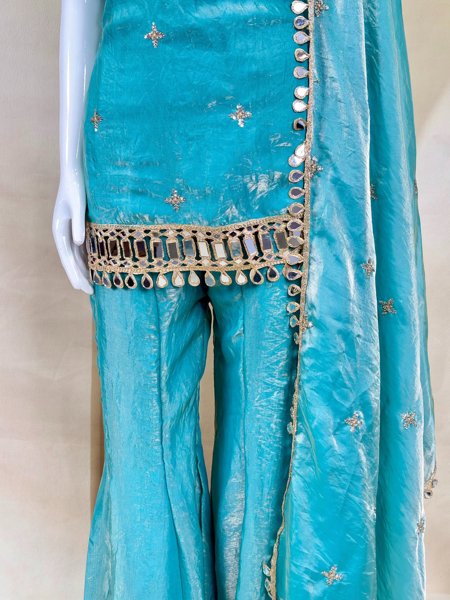 Premium Fandy Fabric Zari & Sequence Embroidery Work Sharara Set