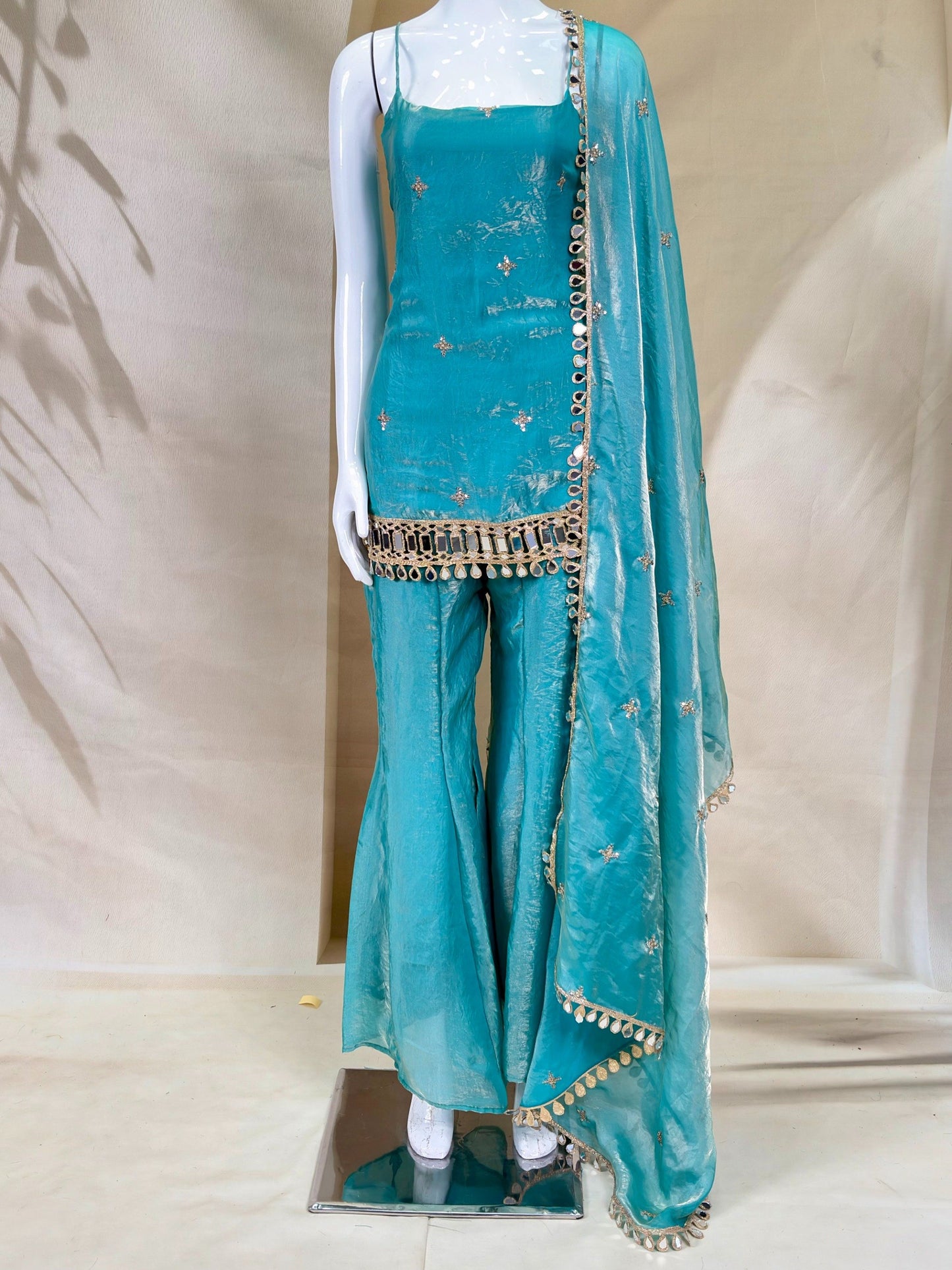 Premium Fandy Fabric Zari & Sequence Embroidery Work Sharara Set