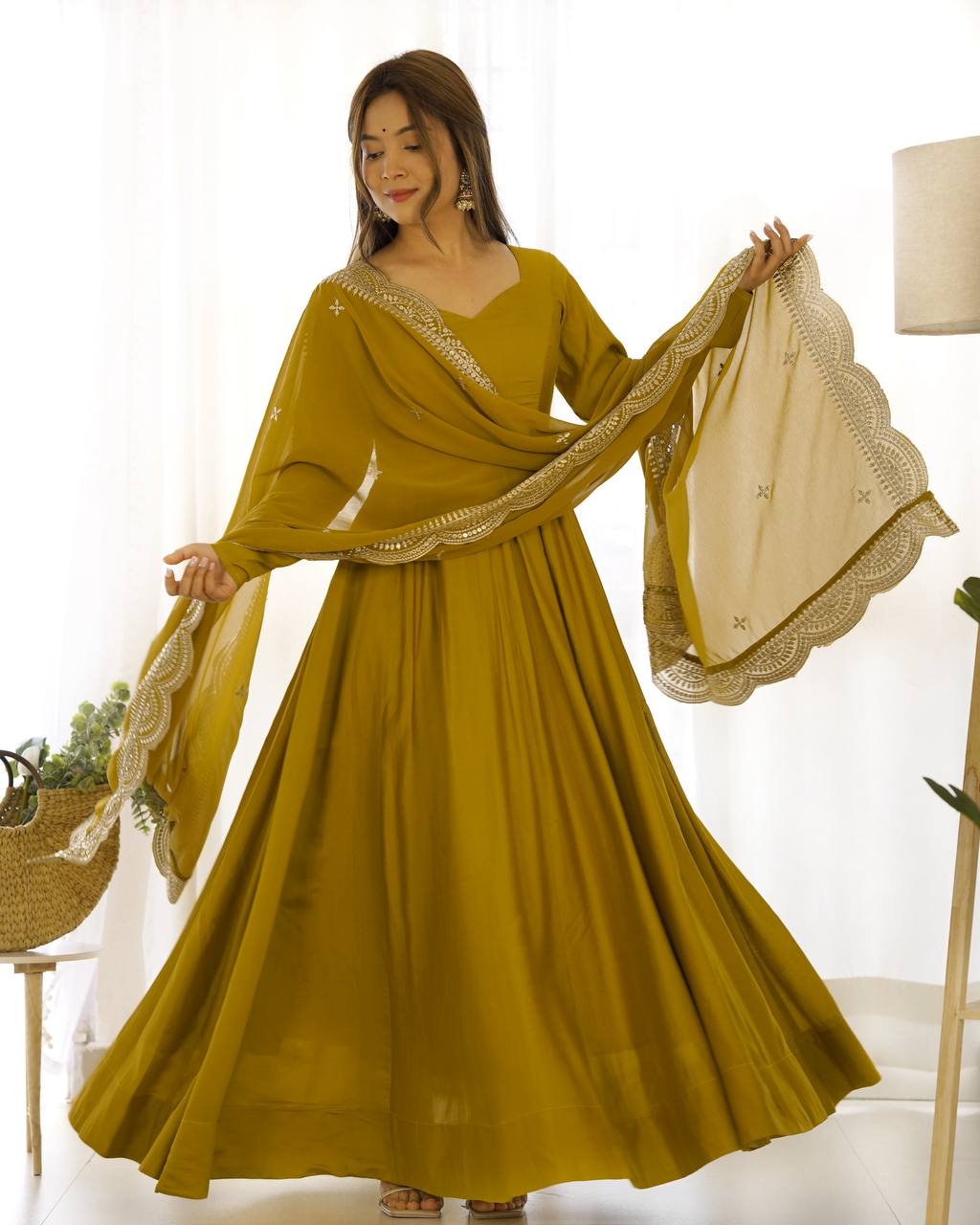 PRESENTING NEW PREMIUM QUALITY PURE ROMANSILK CHANDERI GOWN