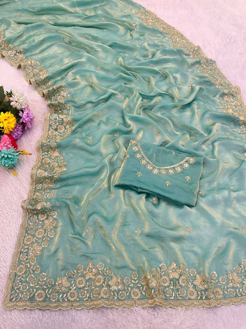 Premium Fandy satin with c pallu 3mm sequence saree