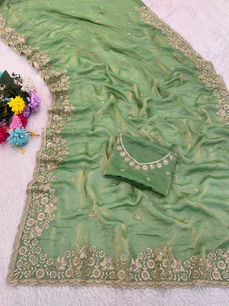 Premium Fandy satin with c pallu 3mm sequence saree