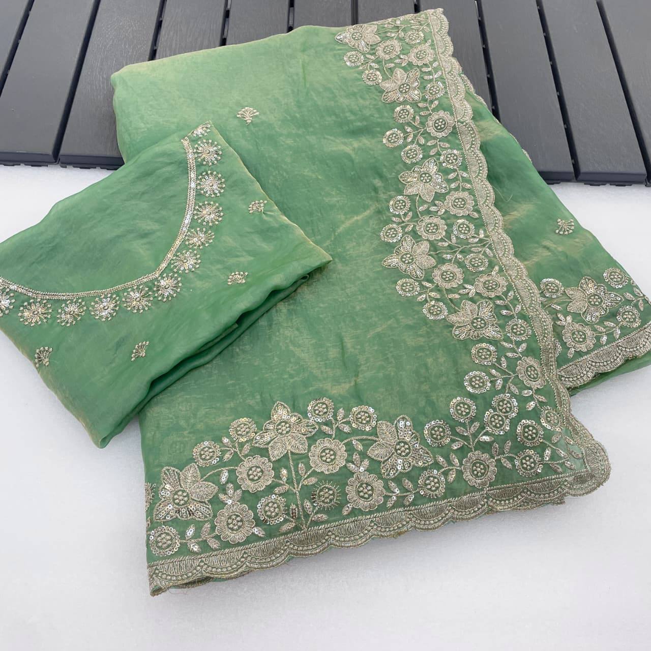 Premium Fandy satin with c pallu 3mm sequence saree