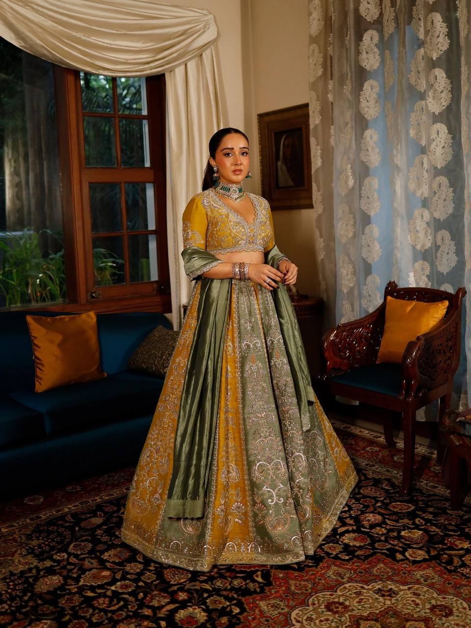 Roman satin silk lehenga with sequins dori & thread work choli