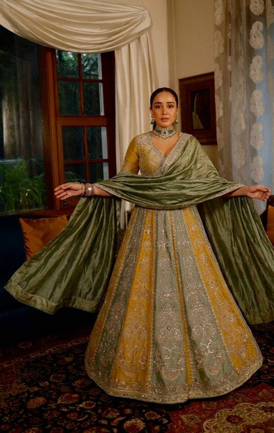 Roman satin silk lehenga with sequins dori & thread work choli