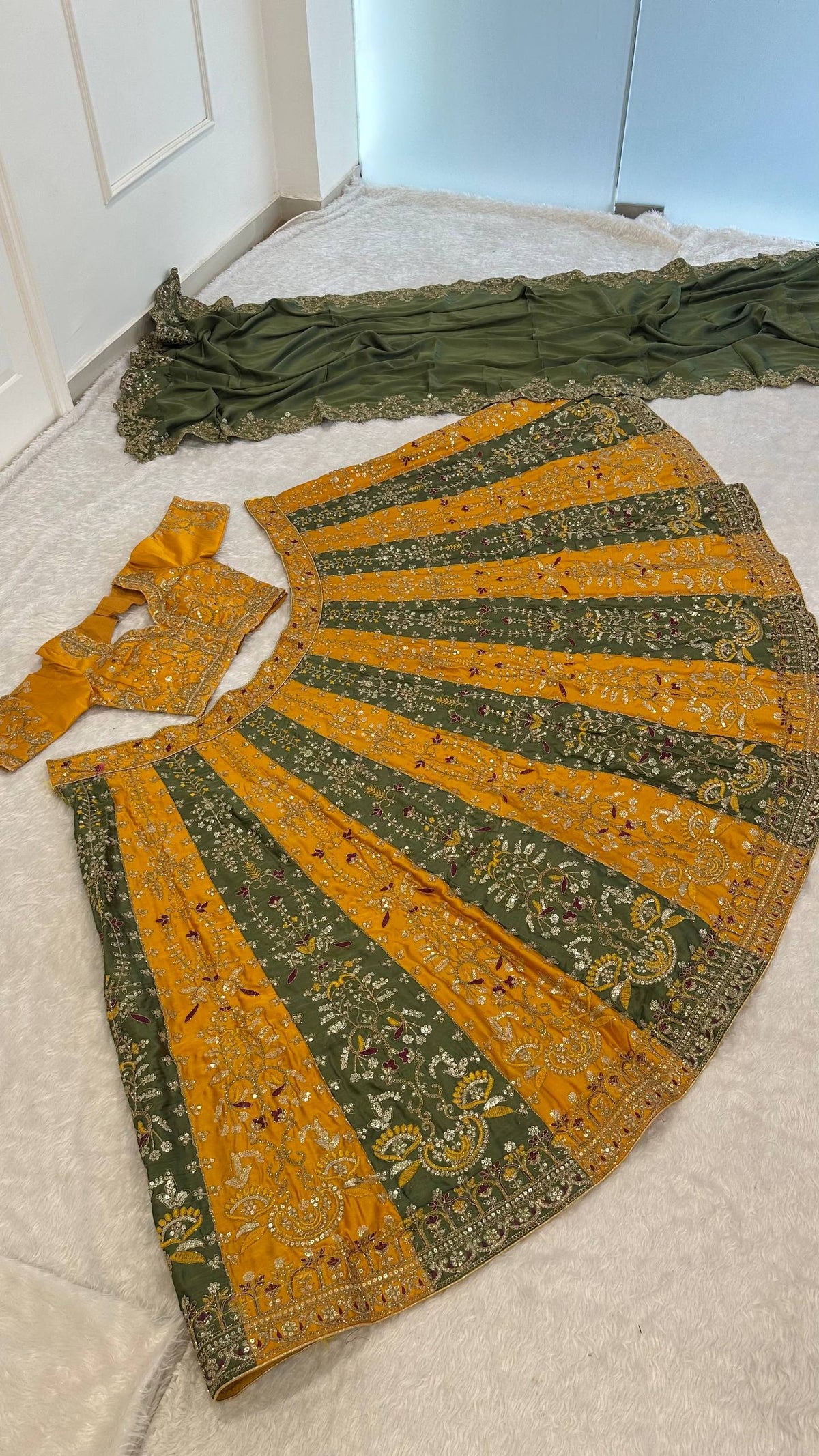 Roman satin silk lehenga with sequins dori & thread work choli