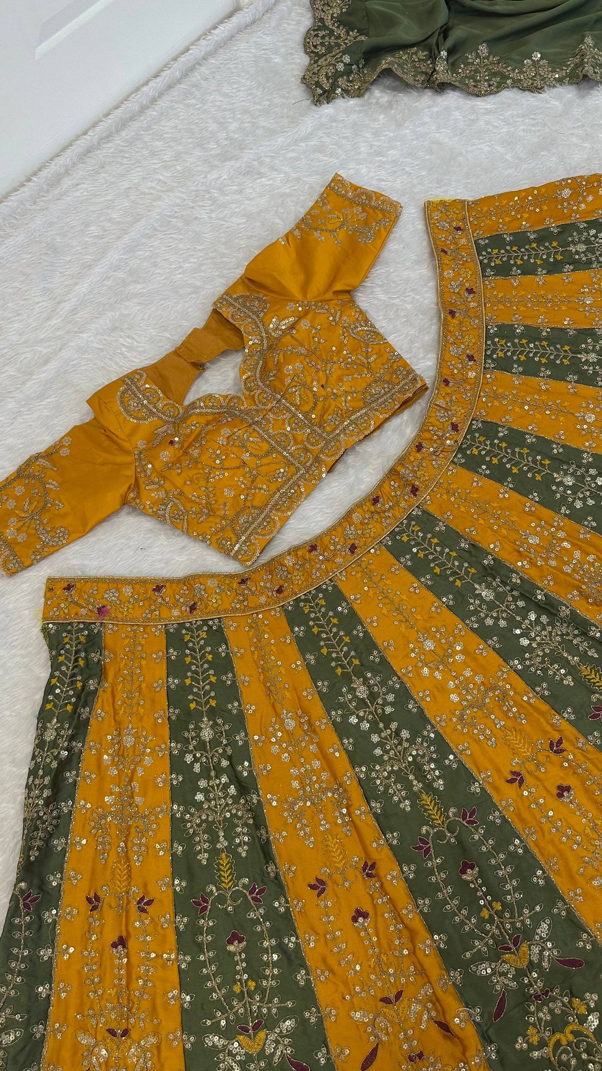 Roman satin silk lehenga with sequins dori & thread work choli