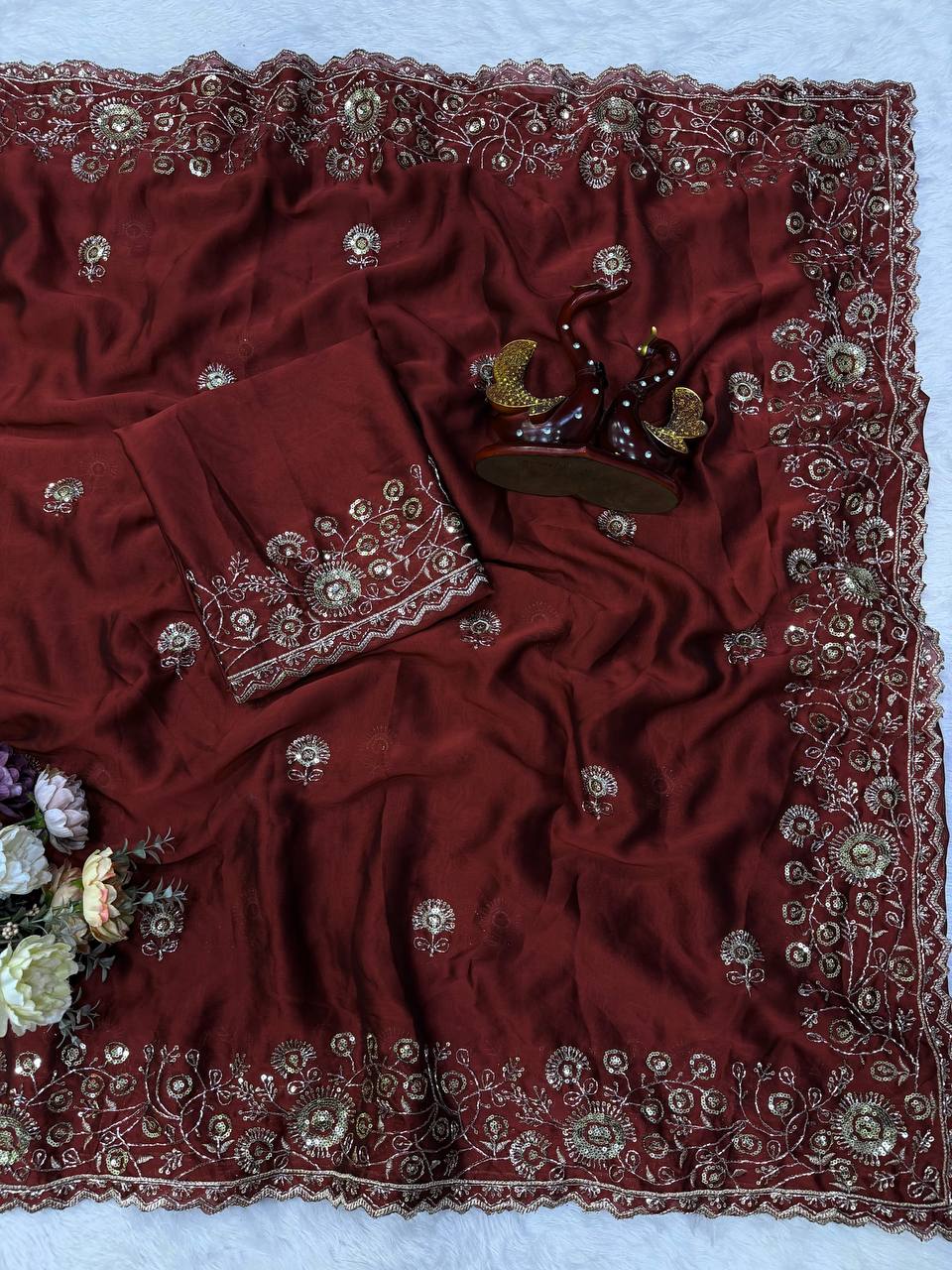Soft Rangoli Silk Beautiful Sequence & Zari embroidery work saree