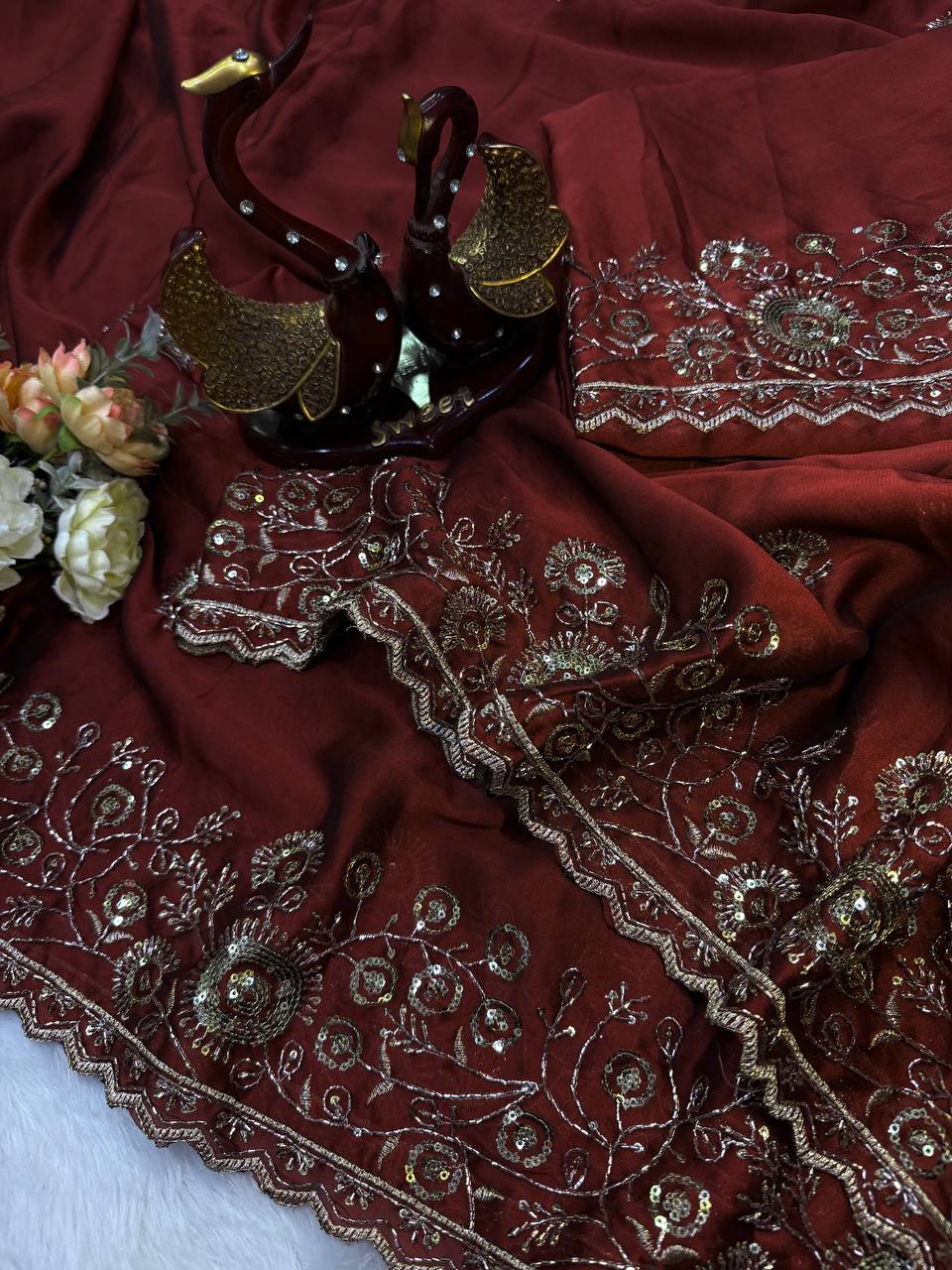 Soft Rangoli Silk Beautiful Sequence & Zari embroidery work saree