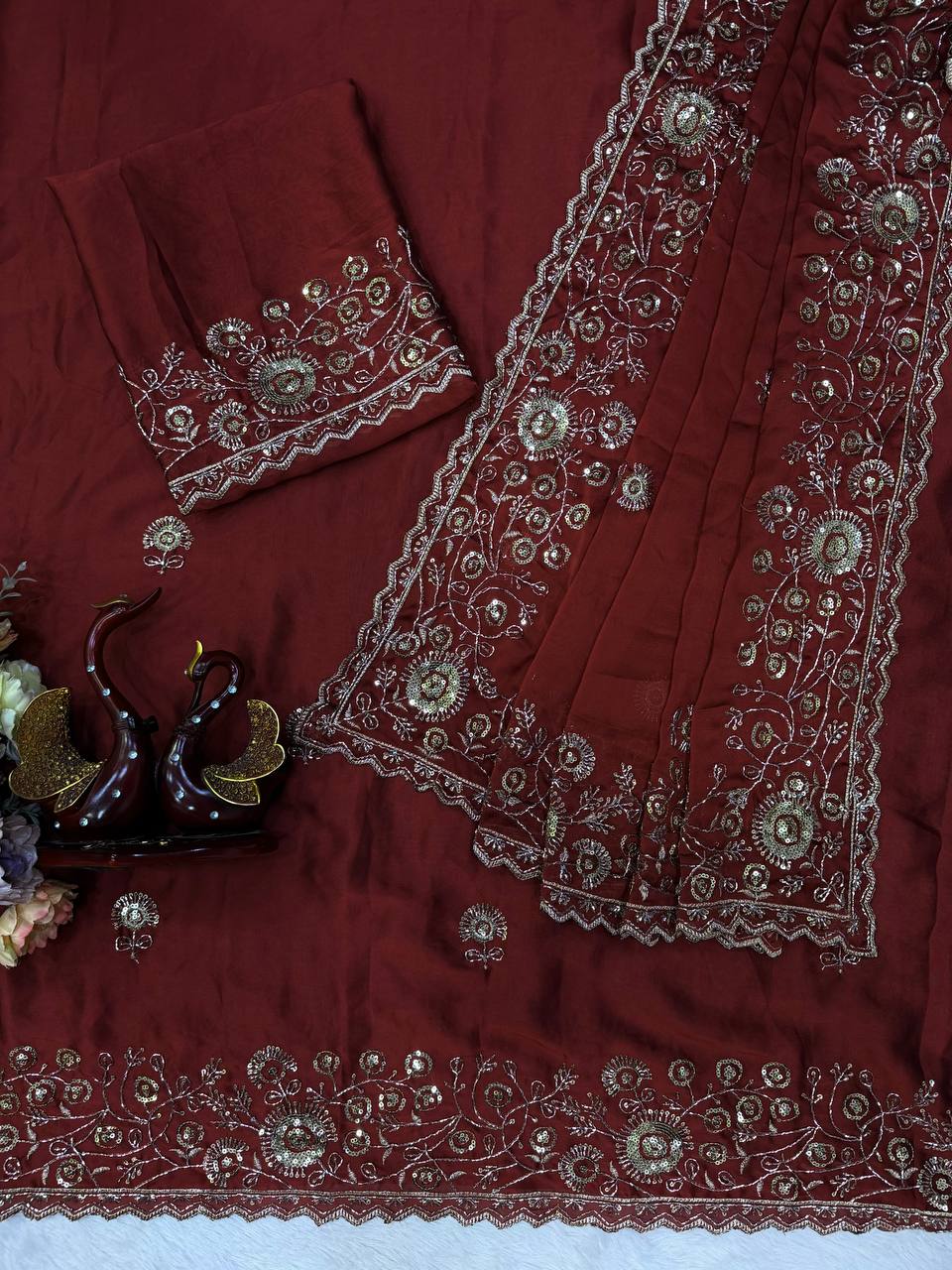 Soft Rangoli Silk Beautiful Sequence & Zari embroidery work saree