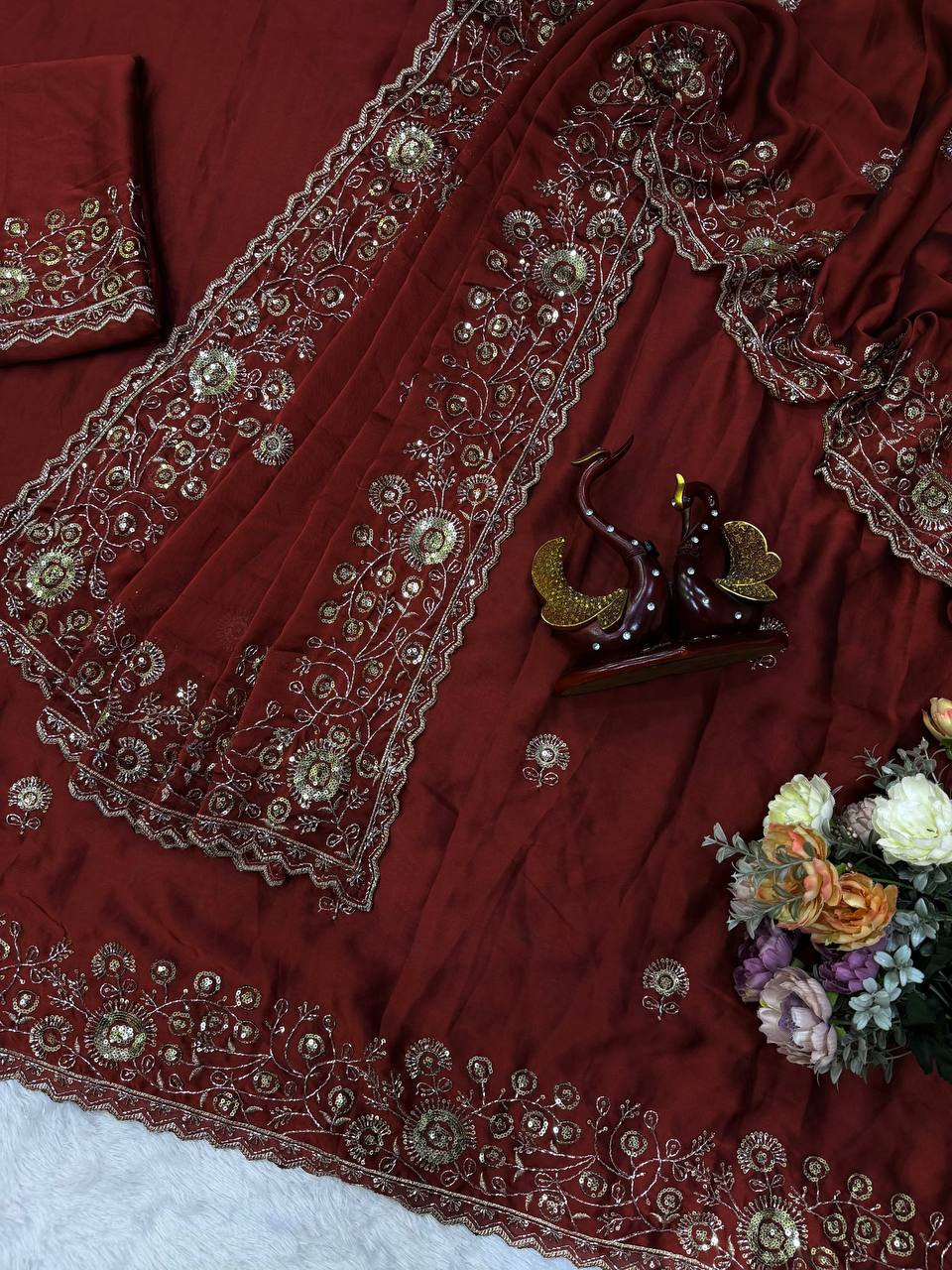 Soft Rangoli Silk Beautiful Sequence & Zari embroidery work saree