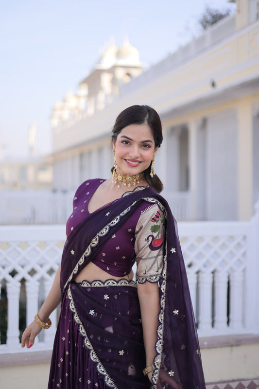 Dola silk with Meena Weaving With Sequins coding Embroidered lace lehenga